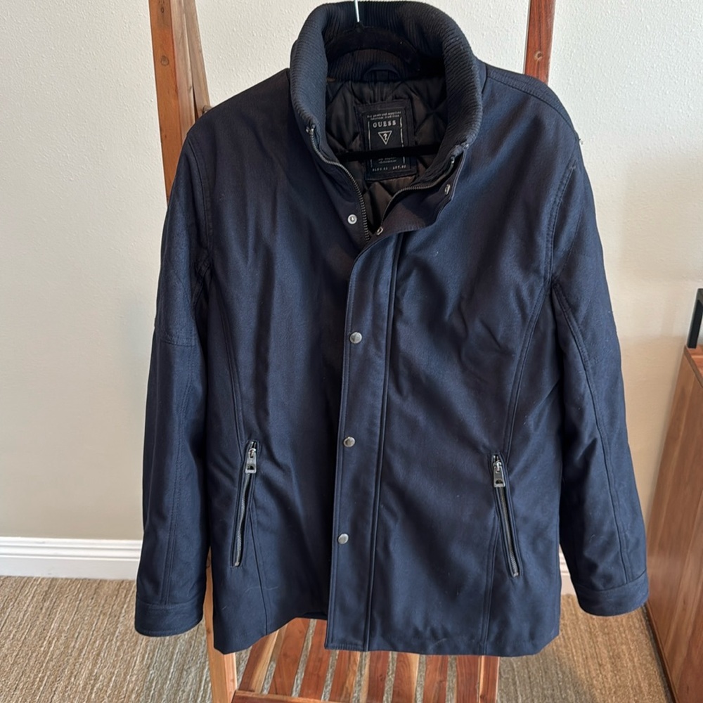 Guess, men’s coat, navy blue, size large